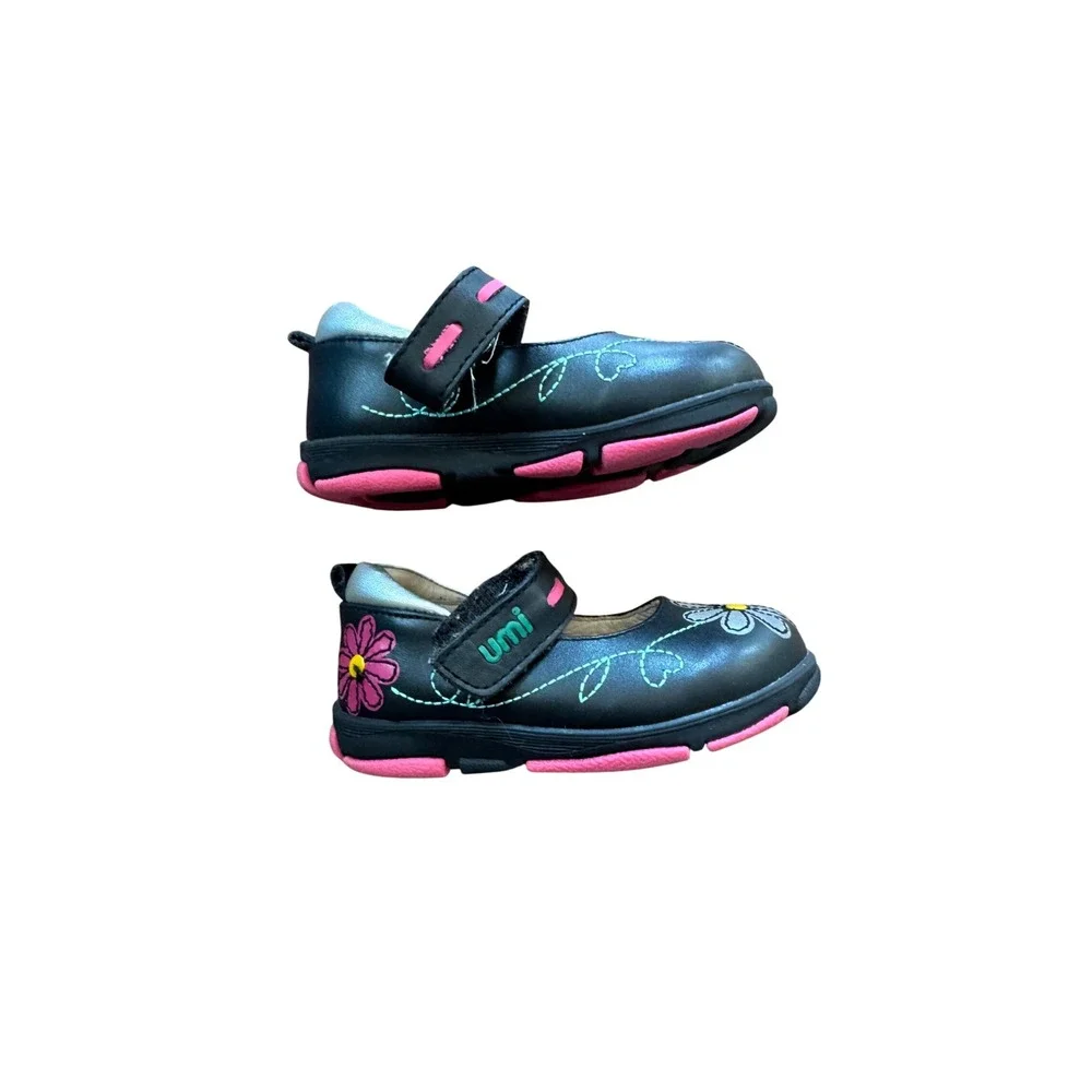 Umi Girls Black Leather Flower‎ Mary Jane Shoes Size 20 EUR 5C Toddler